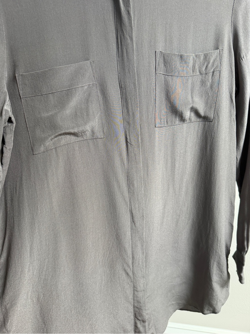 Women's Silk Button-Down Shirt in Brownish Gray - Picture 4 of 8